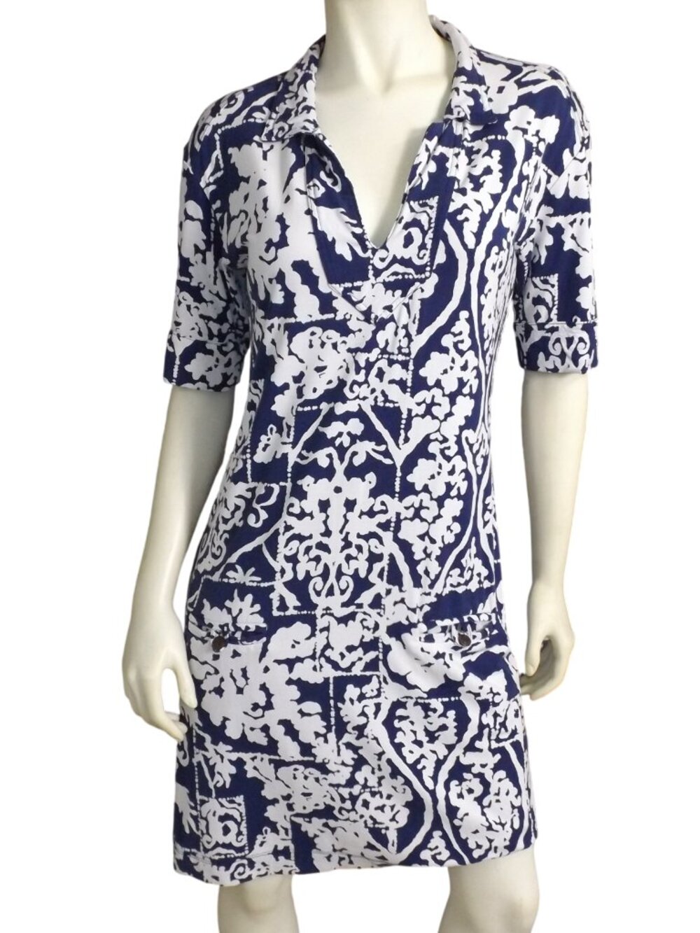Tori Richard Dress, M, Blue/White, Short sleeves, Front Pockets, Jaxon Mixed Bag